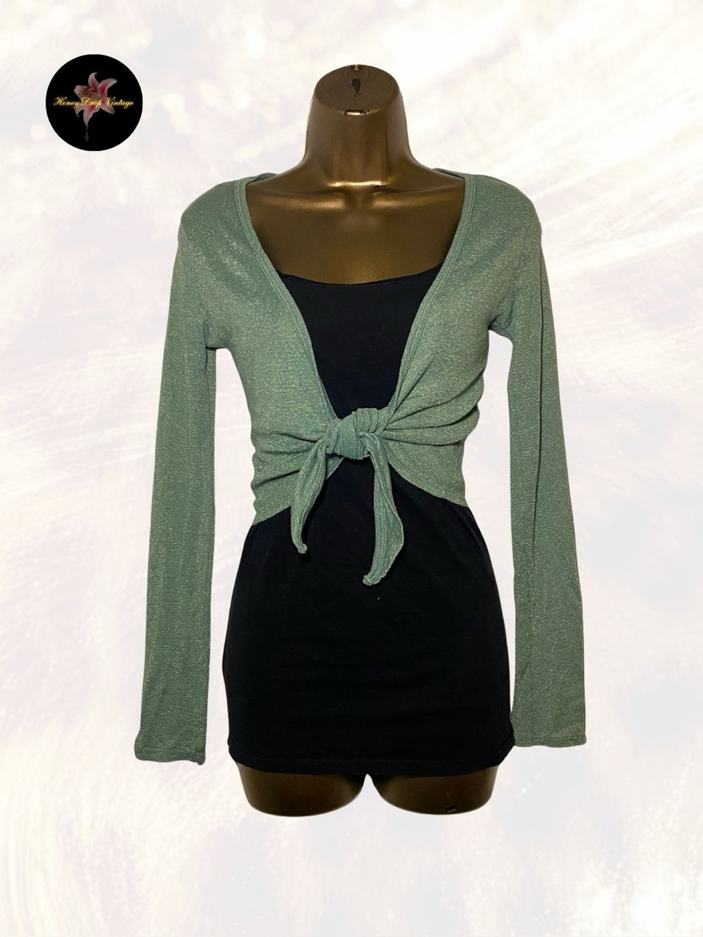 Michael Stars Green Tie-Front Cropped Cardigan